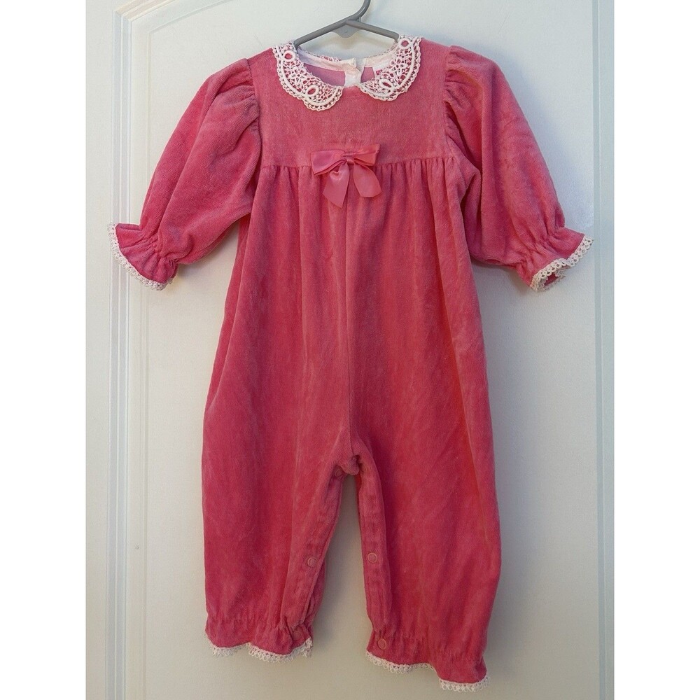 Vintage Carters One Piece 9 months Velvety Velour Jumpsuit Romper USA Made 80s